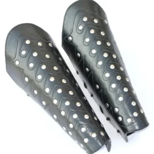 Studded Black Leather Greaves