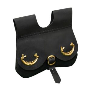 Black Late Medieval Pouch with Brass Decorations