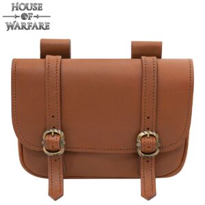 Fifteenth Century Double-Strapped Brown Leather Belt Pouch