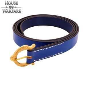 Blue Leather Belt with Zoomorphic Brass Buckle