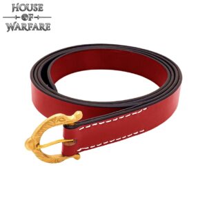 Red Leather Belt with Zoomorphic Brass Buckle