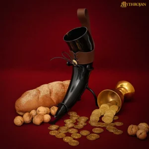 Drinking Horn with Brown Leather Holder